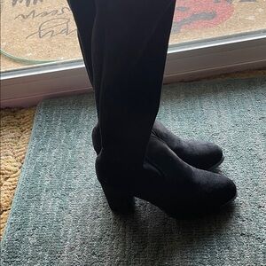 Black Soft Suede Knee-High Boots